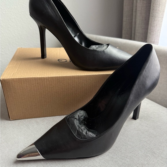 Mango | Shoes | Mango Leather Black Stiletto Heels With Silver Tip ...